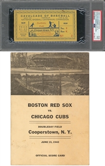 1939-1940 Cavalcade Of Baseball Ticket & Boston Red Sox Vs. Cubs Cooperstown, N.Y. Scorecard